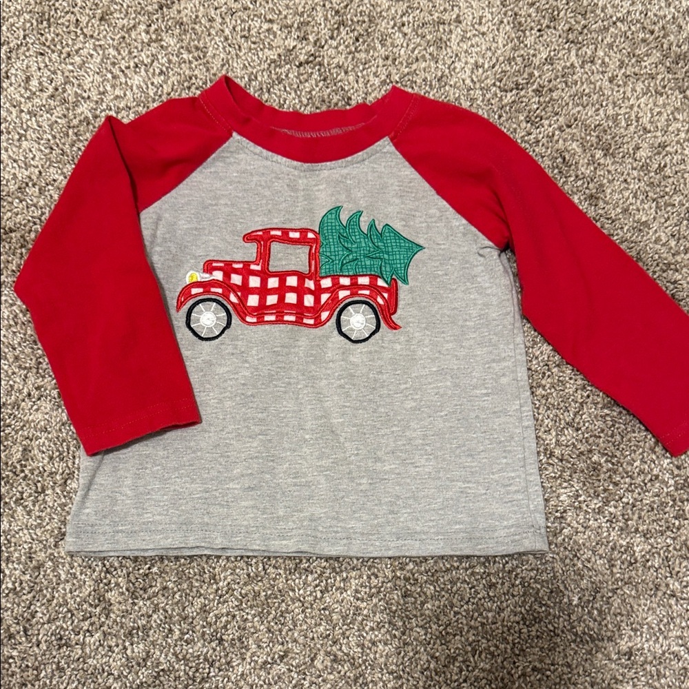 Red and Gray Raglan Shirt with Truck Design